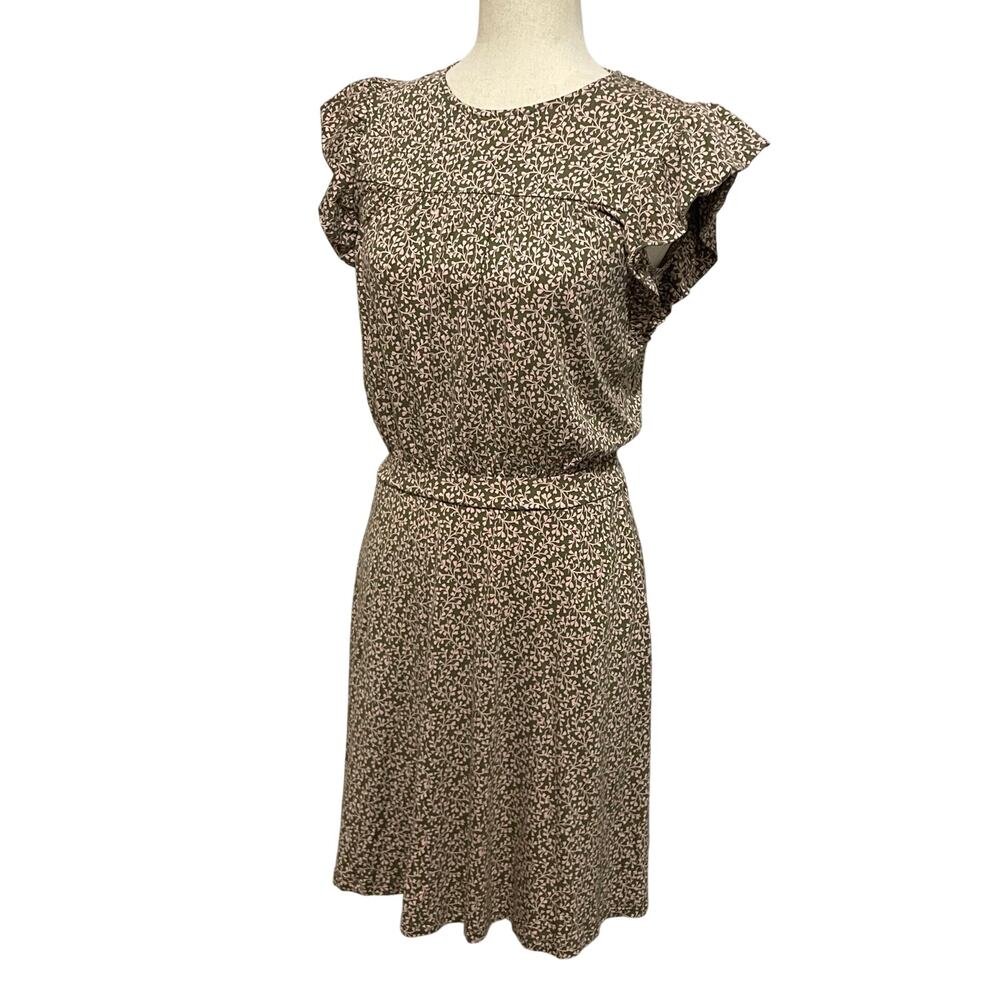 Boden Women’s Flutter Sleeve Dress Ditzy Floral Jersey Pockets sz 4 R Green Pink